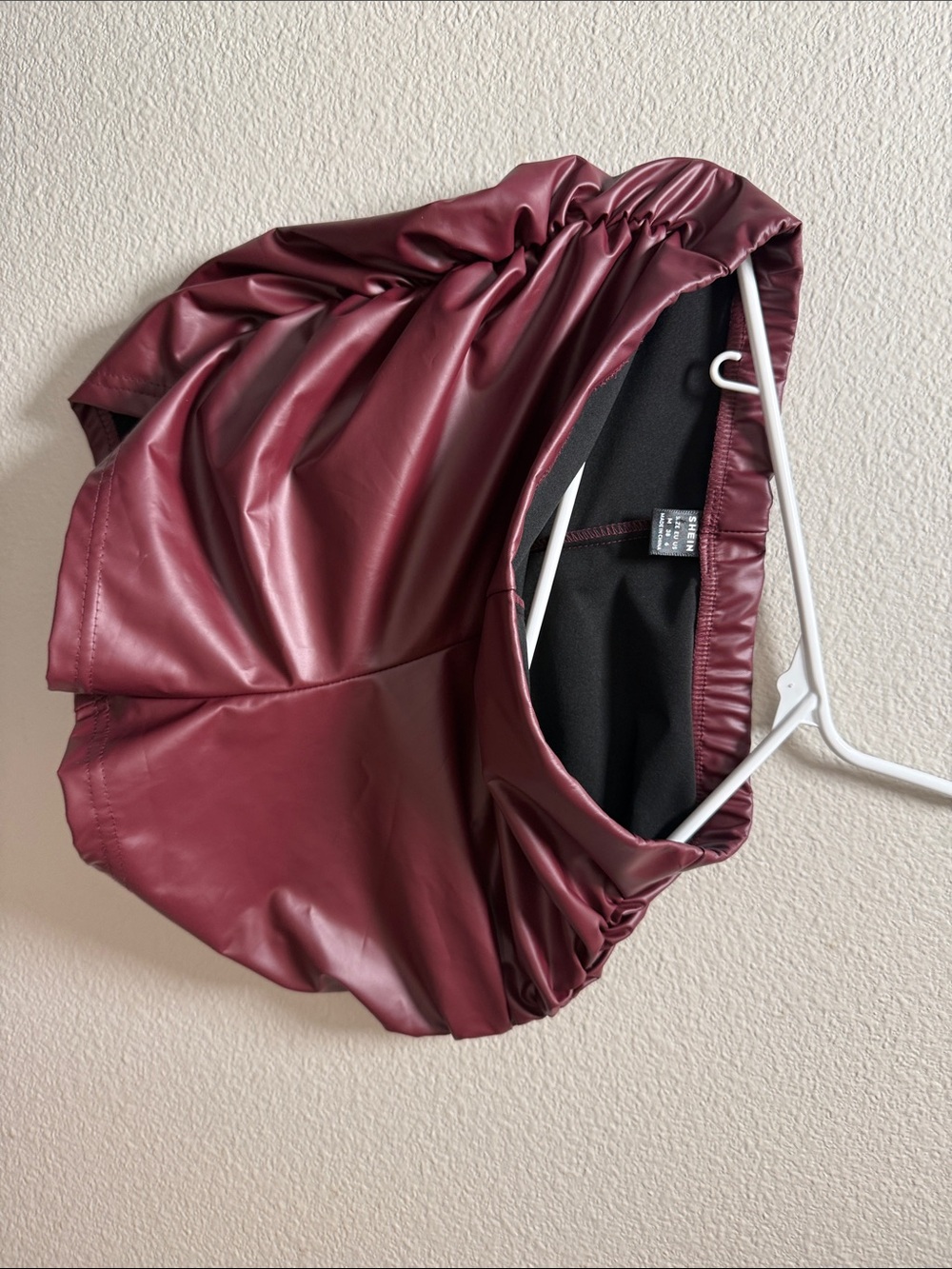 SHEIN High-Waist Faux Leather Shorts in Burgundy